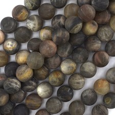 Natural Matte Black Gray Sunstone Round Beads 15" Strand 4mm 6mm 8mm 10mm 12mm