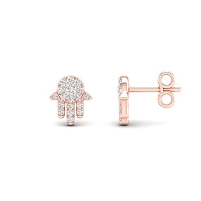 18K Gold Diamond Hamsa Stud Earrings Protective Symbol Jewelry For Women
