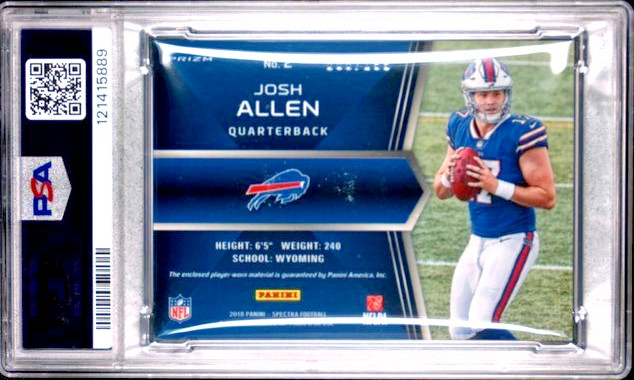 2018 Panini Spectra Rookie /199 Rising Materials Prizm #2 Josh Allen RC SP PSA 9 view 2