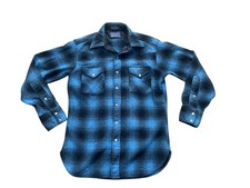 VTG Pendleton High Grade Western Wear Wool Shirt Pearl Snap Blue Plaid USA Med