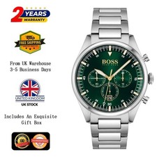 NEW HUGO BOSS 1513868 MEN'S STAINLESS STEEL SILVER STRAP & GREEN DIAL 44MM