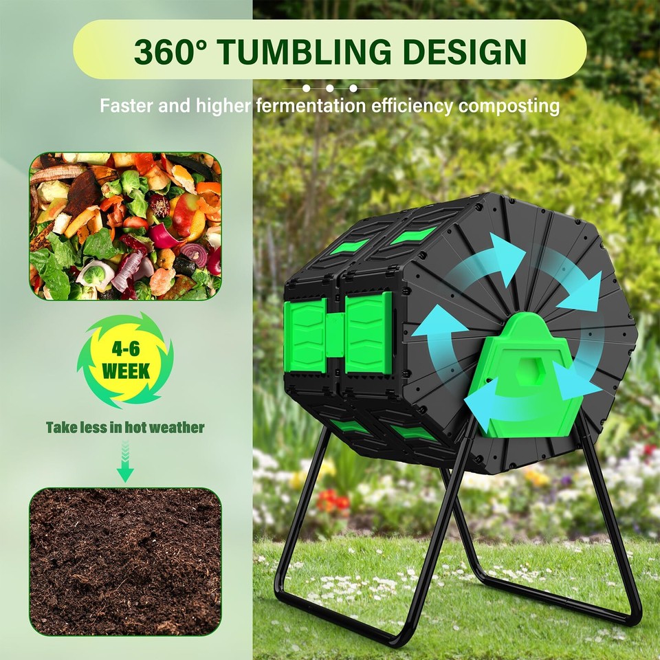 Compost Tumbler Bin 45Gal Outdoor Composter Fast Create Fertile 360 ...