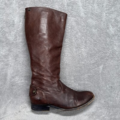 Frye Melissa Button Boots Womens 7B Brown Leather Knee High Zip Up 17605
