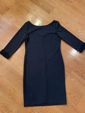 NWT Marina Womens Dress - Size 4 - Black Sheath W/ Ruffle Cuff Sleeves & V Back