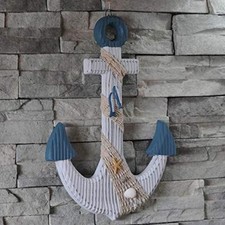 Wooden Nautical Antique Anchor with Rope and Crossbar Wall Hanging Decor 18" H
