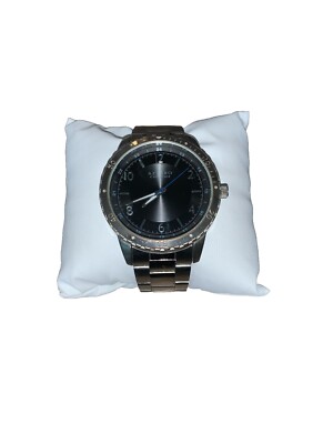 Mens Azzaro Chrome Round Black Dial Silver Tone Link Bracelet Analog Watch