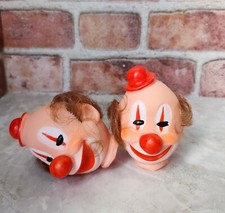 2 New old Vintage 3" Happy Clown Doll Bald Head Hat red nose old craft circus
