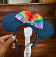 Disney Parks Pride Collection Rainbow Denim Minnie Mouse Ears Headband NWT blue