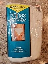 6 Vtg Womens White 1990 Hanes Her Way Hi Cut Briefs Size 8 Cotton Underwear NOS