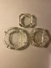 Vintage Crystal Cut & Pressed Clear Glass Cigar Cigarette Ashtray Set of 3 Heavy
