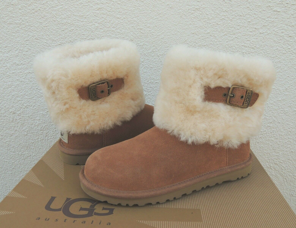 UGG ELLEE CHESTNUT BROWN SUEDE/ SHEEPSKIN CUFF BOOTS, WOMEN US 5/ EUR 36 ~ NEW
