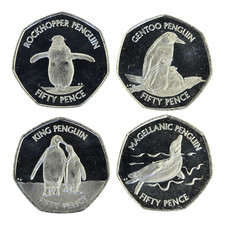 2020 Falkland Islands Penguin 50p Fifty Pence Coin Set of 4 in Capsules RETIRED