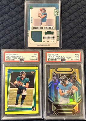 3 Card ROOKIE TREVOR LAWRENCE lot - PSA GRADED, Mem, Rated Rookie   