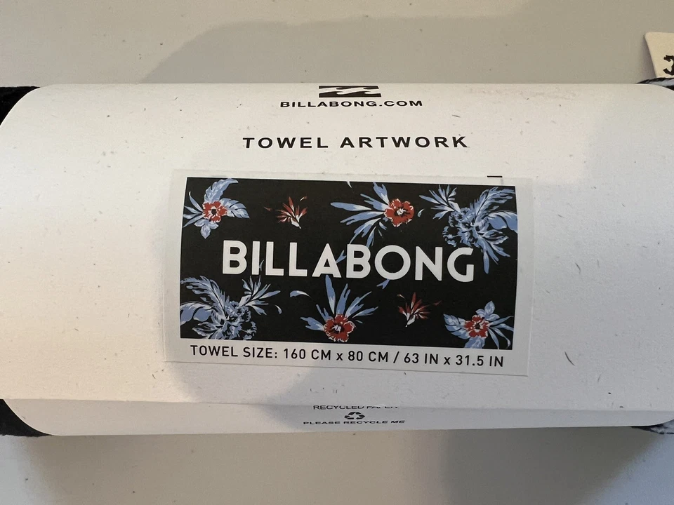 Toalla de playa BK54 Billabong Palmer 63" x 31,5" negro azul rojo flor de hibisco Foto 2 de 2