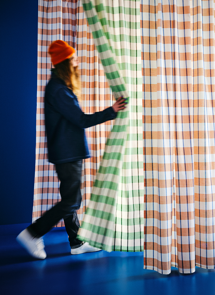 IKEA GLANSHAGTORN Curtain 1 Piece, Green White/Black 300x300 cm