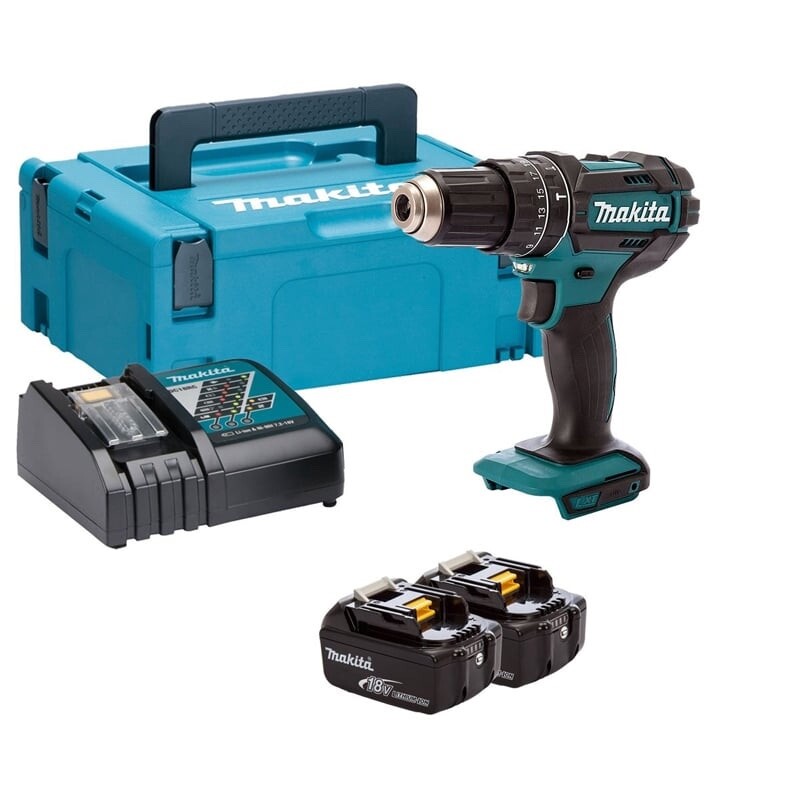 Perceuse visseuse à percussion Makita DHP482RTJ 18V sans fil avec batterie 5.0Ah Li-Ion
