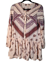 Free People Dress Small Shirt Pink Brown Floral Boho Cottagecore Coastal Cowgirl