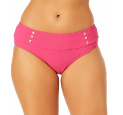 Womens Pink Mid Rise Fashion Bikini Bottom (Size 1X) BRAND NEW W TAGS