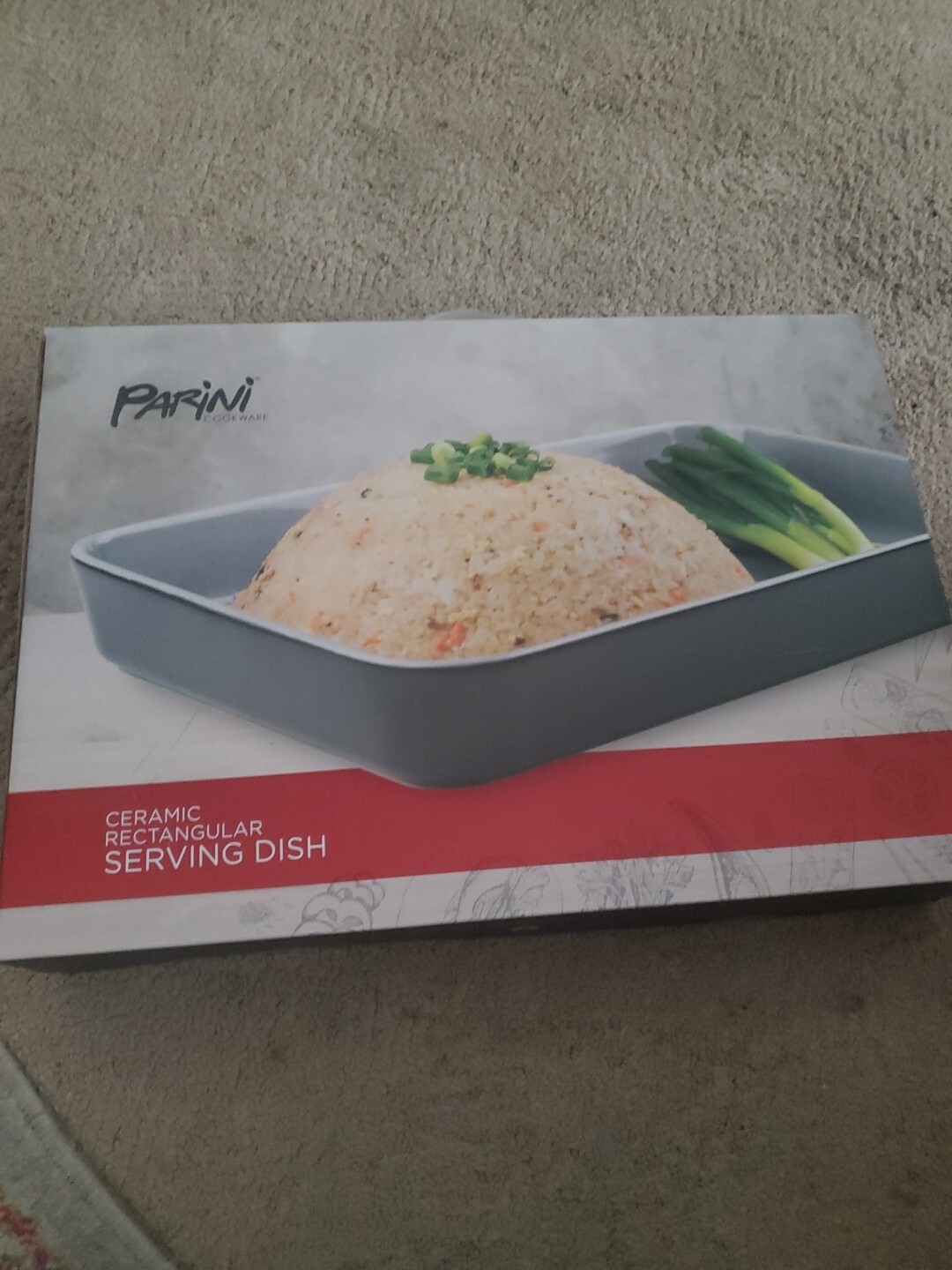 Parini Large Ceramic Rectangular Serving Dish Gray NEW