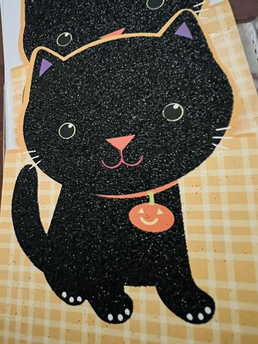 Juego de 5 tarjetas de Halloween con sello 3 fantasmas 2 gatos brillo 4" X 5,5" - Imagen 5 de 7