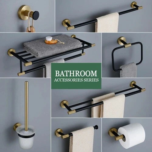 Towel Bar Wall Mounted Towel Rack Brushed Gold Paper Holder& Matte Black Hook - Image 2 of 4