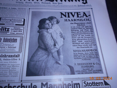 original Werbung Reklame Annonce Nivea Haarmilch 1915 Beiersdorf Hamburg