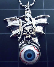 Naked Chick Skull Wings Necklace Eyeball Pendant Stainless Ball Chain New Bat