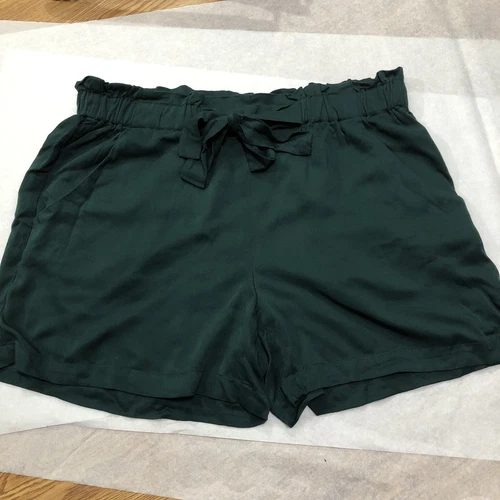 Maurices Womens Paperbag Shorts Large Green Elastic Waist Flowy Loose Pockets