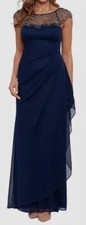 X By Xscape Women's Blue Beaded Ruffled Dress Size 4