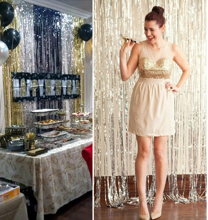 Cortina de flecos multicolor de 2 m * 1 m para fiesta papel de oropel habitación cumpleaños boda decoración Foto 3 de 4