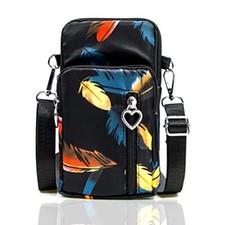 Lightweight Small Crossbody bags Cell Phone Purses Travel Pouch Black Feathers
