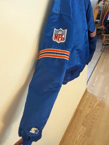 Vintage Starter NFL Denver Broncos Satin Bomber Jacket Blue M Made in USA - Picture 5 of 5