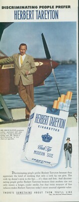 1949 Herbert Tareyton Cigarettes Erich Hatch Stinson Airplane Vtg Print Ad C14