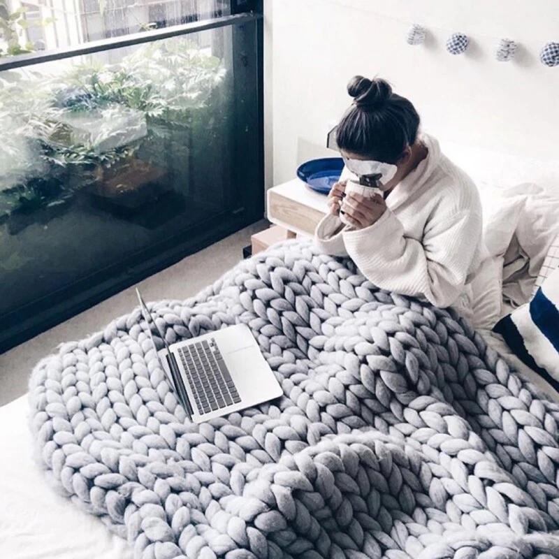 Thick Winter Warm Chunky Knit Blanket Handmade Bulky Knitted Throw 4 Colors  | eBay