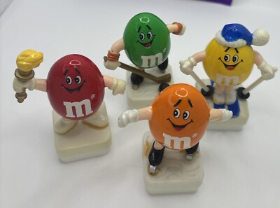 4 1992 Winter M&M Olympic Commemorative Candy Holders Skier Torch