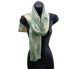 Women's Scarf Green Yellow Leaf Striped Polyester 13" x 60" Rectangle Wrap