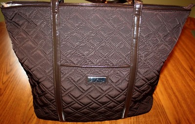 Vera Bradley Signature Large Trimmed Tote Bag Expresso Faux Trimmed