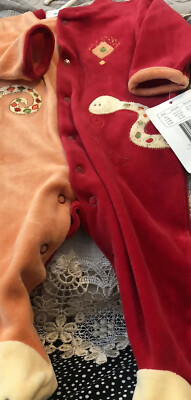 absorba baby Velvet Red& Orange SleeperSize 0-3 Months Snap Jumper Snack Apliq