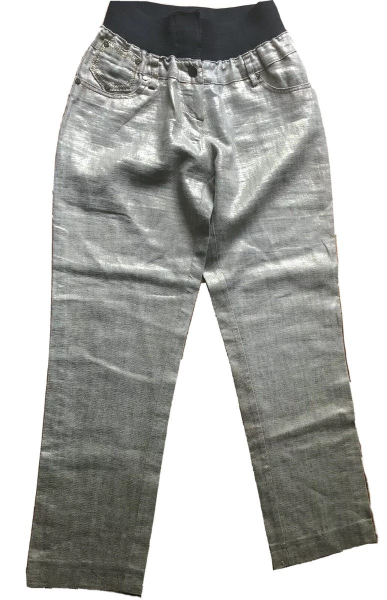 Dsquared2 Pants Women's 2 Straight Leg Gold Metallic Linen