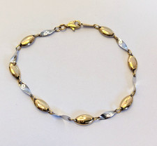 9ct Gold Bracelet Two Tone Link Polished Oval Link 18.5cm Long UK Hallmarked 3g