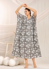 Block Print Kimono Kaftan Cotton Robe Boho Festival Wear Summer Maxi Dress