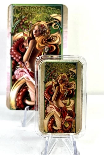 Hayleybug Champagne Cthulhu 1 oz .999 Silver Colorized Bar Echo Chernik w COA