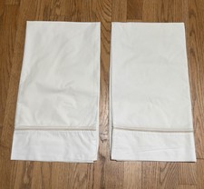 Matouk Essex Cotton Percale 2 KING Pillowcases Ivory/ Beige Embroidered