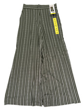 Three Dots Women's Green Striped Pull On Wide Leg Pants - S