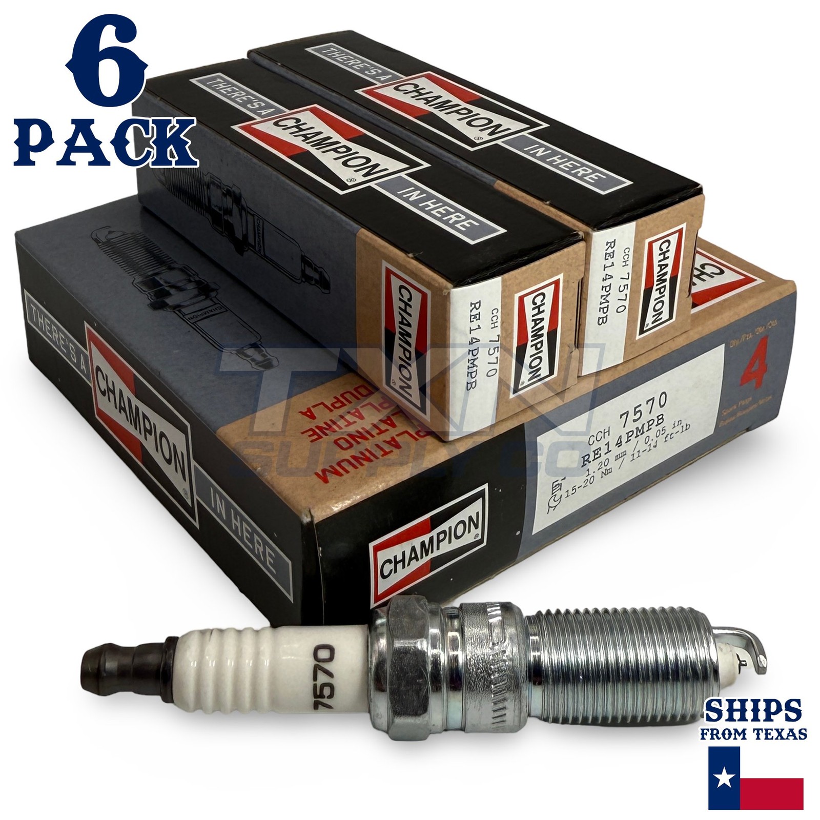 Champion 7570 Double Platinum Spark Plugs RE14PMPB - 6 Pack