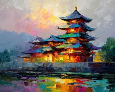 Leonid Afremov TEMPLE OF HARMONY Oil Paint 30''x24'' LIMITED EDITION GICLEE