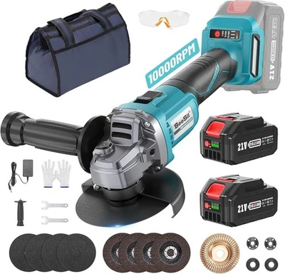 Seesii 21V Cordless Angle Grinder Kit 10000RPM 2x4.0Ah for Grinding & Cutting
