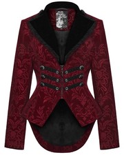 Punk Rave Damen Gothic Aristocrat Damask Samt Gehrock Mantel Jacke - Rot