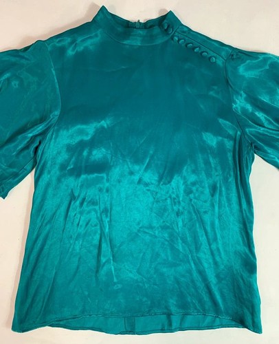 Zara Woman Vintage Style Bluse Top Small türkis grün Satin Volant Kurzarm - Bild 4 von 10
