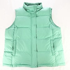 Vintage Gap Puffer Vest Jacket Womens Large Green Full Zip Down Feather Fill Y2K